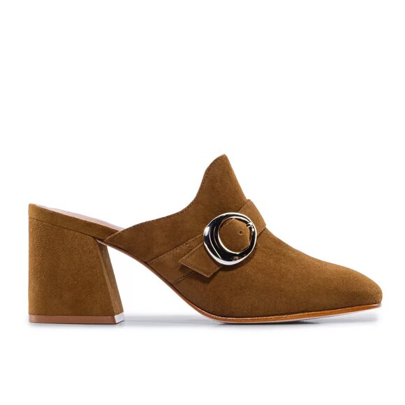 NEW BERNARDO Made In Brazil Suede Natasia Heeled Mules Safari for women 764tn - Picture 2 of 9